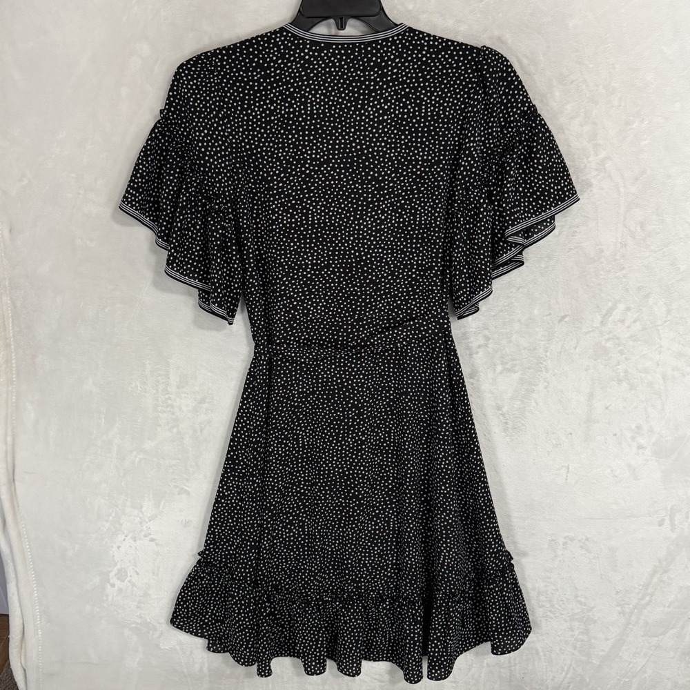 Max Studio True Wrap Dress Size S Black & White Polka Dot Ruffle Sleeve V Neck - Picture 16 of 16